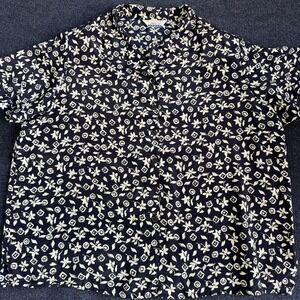 Vintage Fashion Attitudes Button Up Shirt Womens 2X Blue Floral Short Sleeve Top